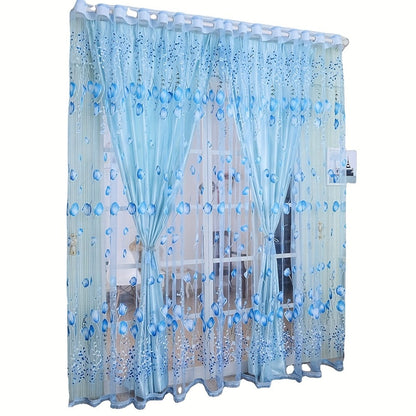 Two-Panel Sheer Tulip Window Curtain Set with Gathered Rod-Pocket Top, 79-Inch Length and Three Colors