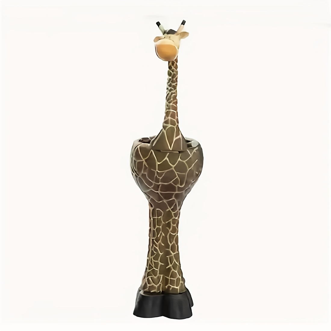 Giraffe-Shaped Decorative Planter with Pictured Long-Neck Body, Open Back Pot and Dark Base