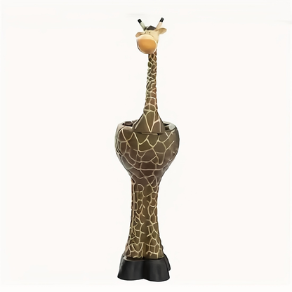 Giraffe-Shaped Decorative Planter with Pictured Long-Neck Body, Open Back Pot and Dark Base