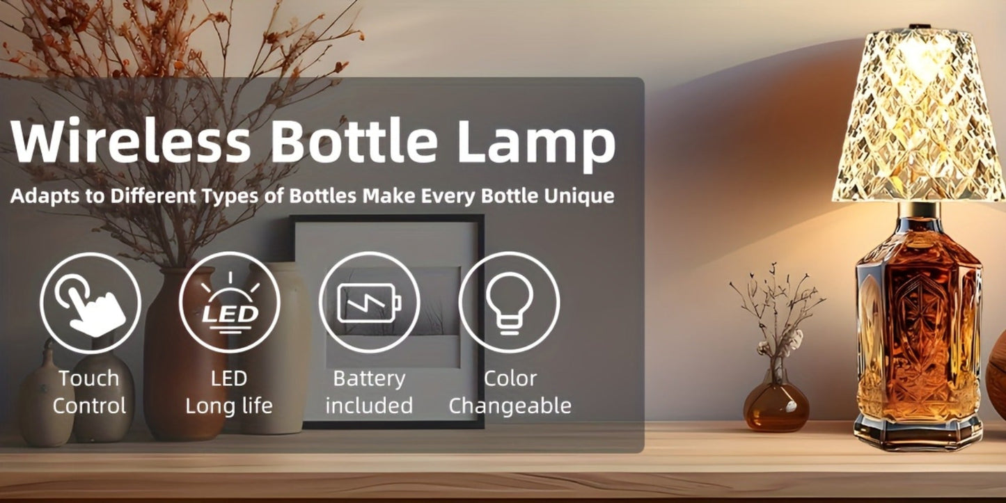 Rechargeable LED Bottle Table Lamp 2 Pack - Crystal Acrylic Wine Bottle Design, 2000mAh Cordless, 3 Color Modes, Ambient Night Light for Bedroom, Dining Table, Bar & Home Decor
