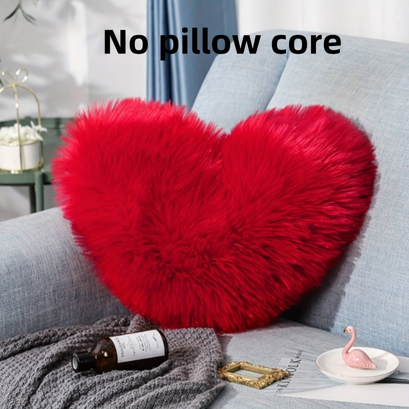 Heart-Shaped Plush Decorative Pillow Cover in Red or Pink with 16.93- and 17.72-Inch Size Options