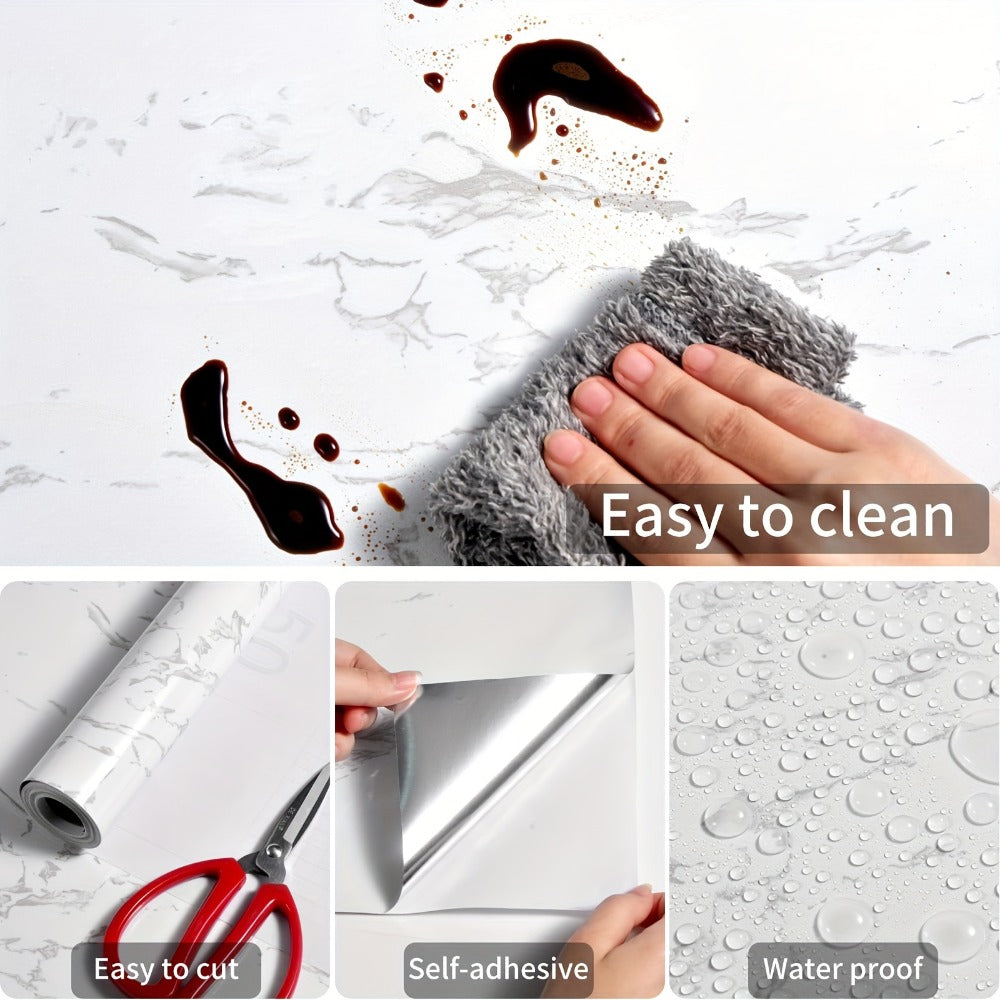 Marble Peel and Stick Wallpaper Roll - Oil-Proof Self-Adhesive Wall Contact Paper for Kitchen Backsplash Bathroom Countertop
