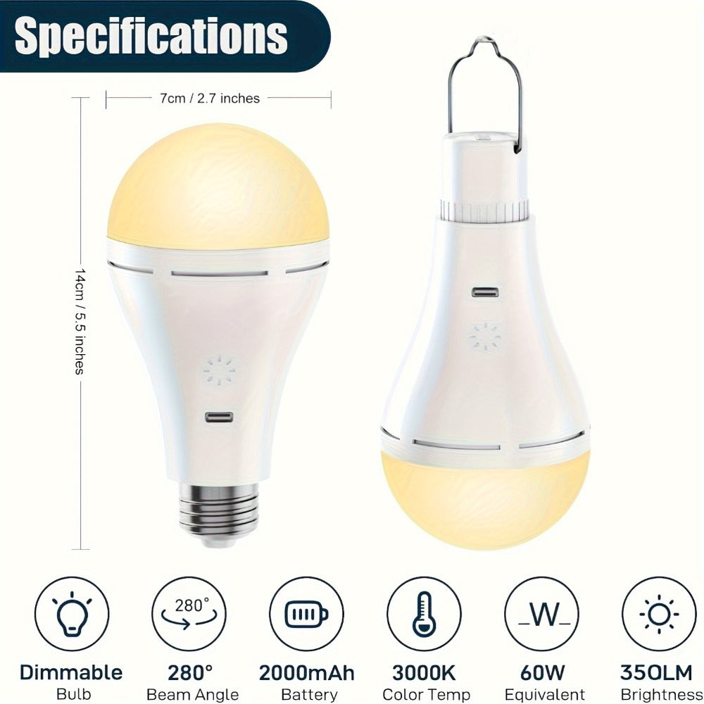 USB-Rechargeable E26 LED Light Bulbs, Two-Pack with Remote, Hanging Hooks, Three Color Controls and Timer Buttons
