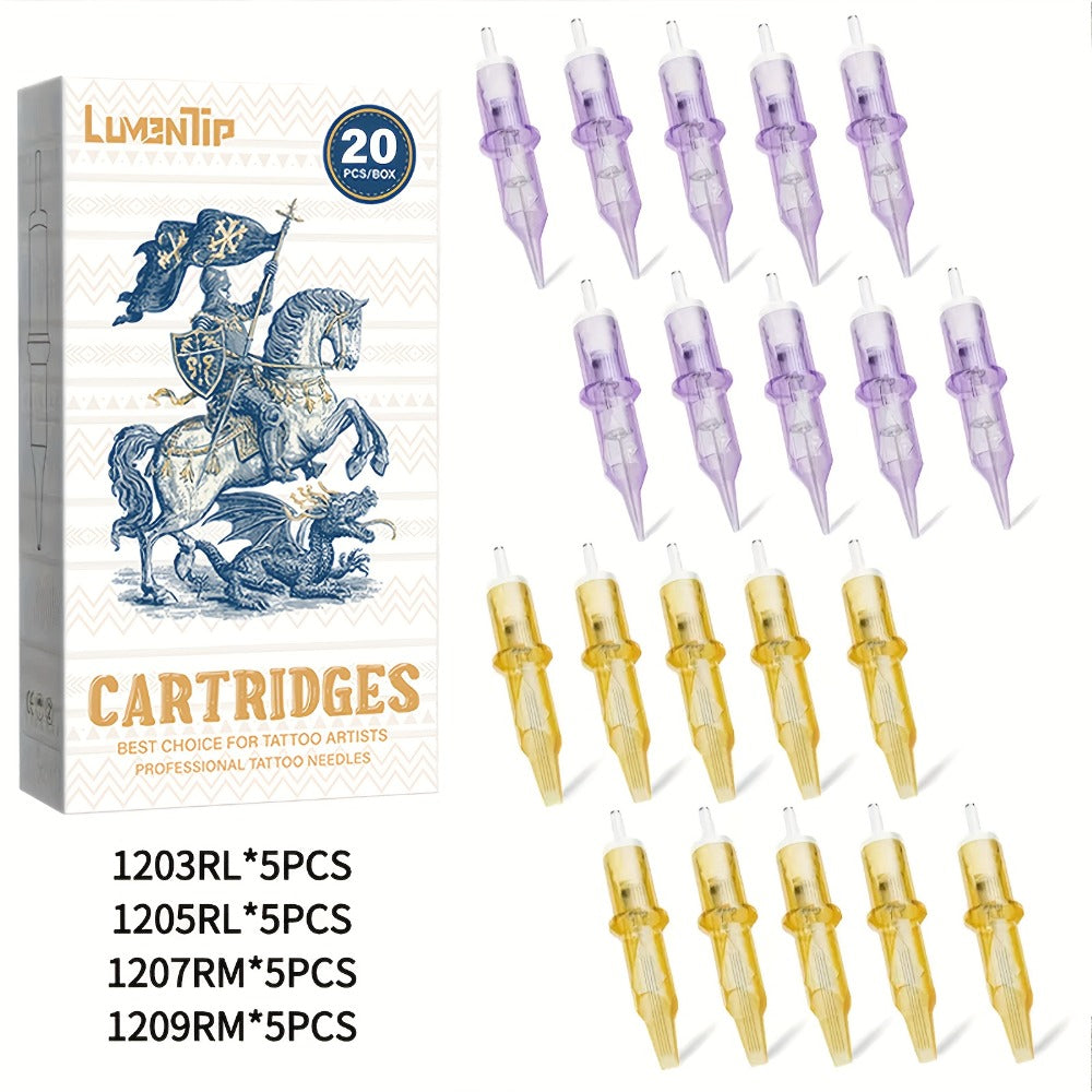 Tattoo Cartridge Needles with Lumentip Label, 50-Piece #12 Mixed or Round Liner Pack Choice