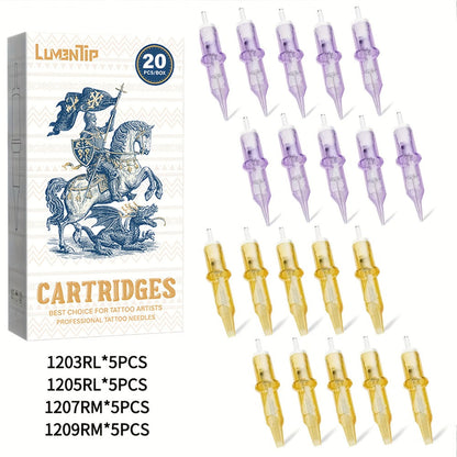 Tattoo Cartridge Needles with Lumentip Label, 50-Piece #12 Mixed or Round Liner Pack Choice
