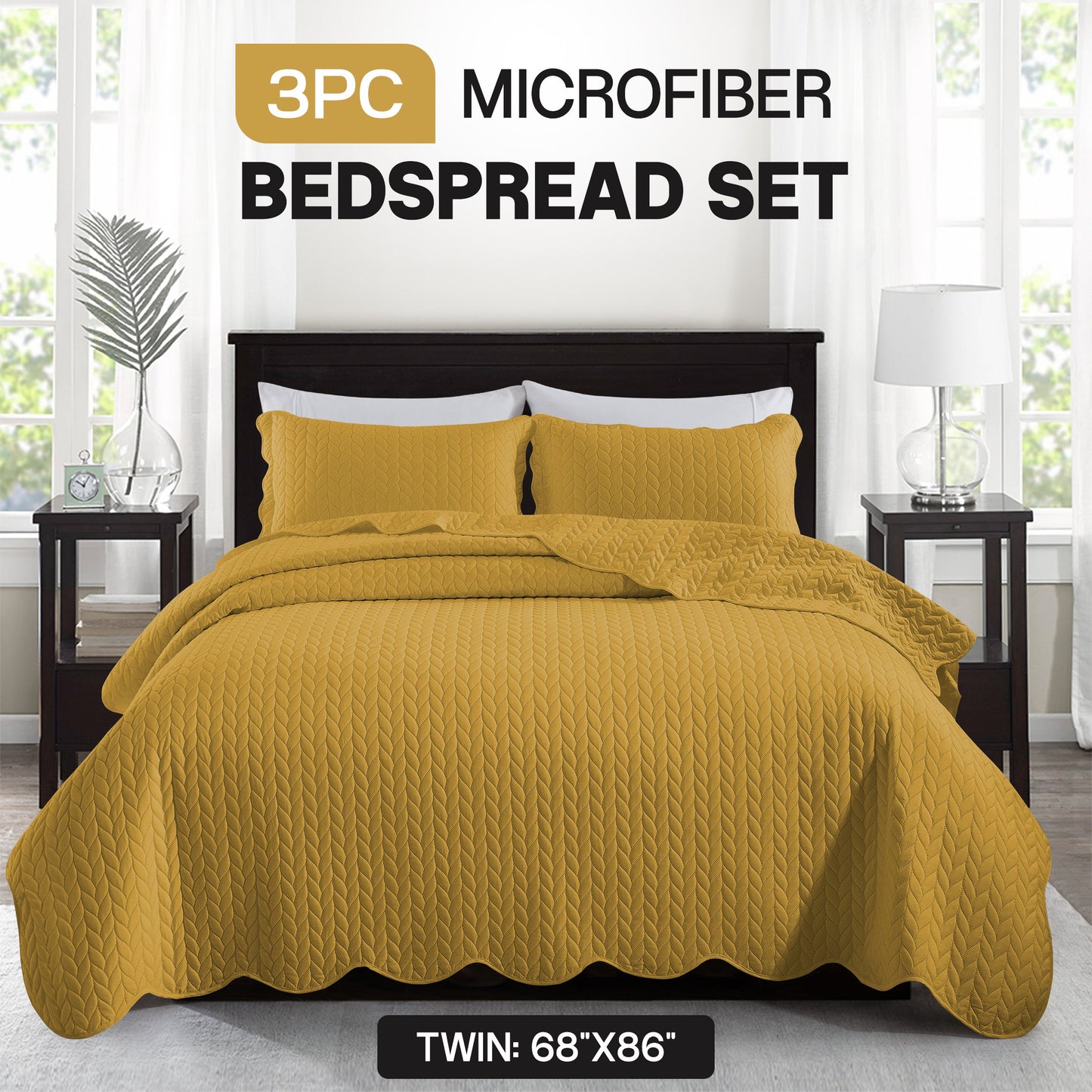 Chevron-Texture Three-Piece Bedspread Set in 16 Colors with Twin, Queen-Full, King and California King Sizes