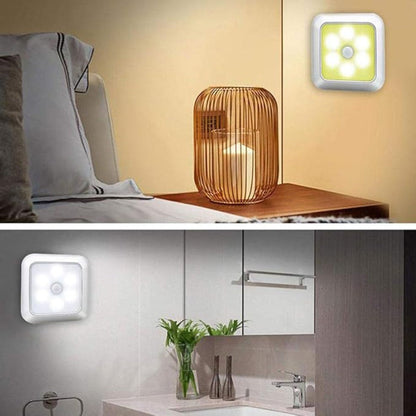 Four-Piece 8cm Square Battery Night Light Set with Motion Sensors and Cool-Light Checkout for Hallways