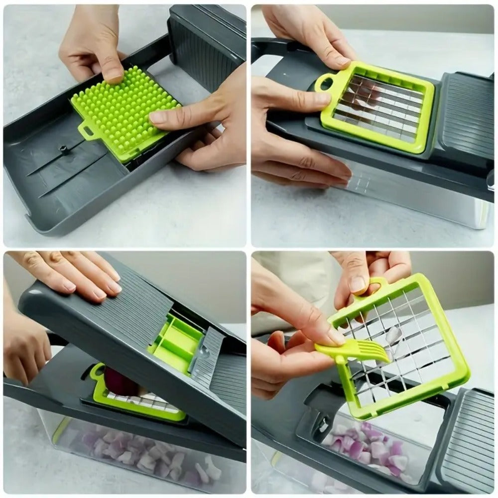Vegetable Chopper 16-in-1 with 8 Blades and Container - Professional Onion Chopper, Multi-Function Food Slicer Dicer for Kitchen, Carrot Garlic Veggie Cutter with Storage Box