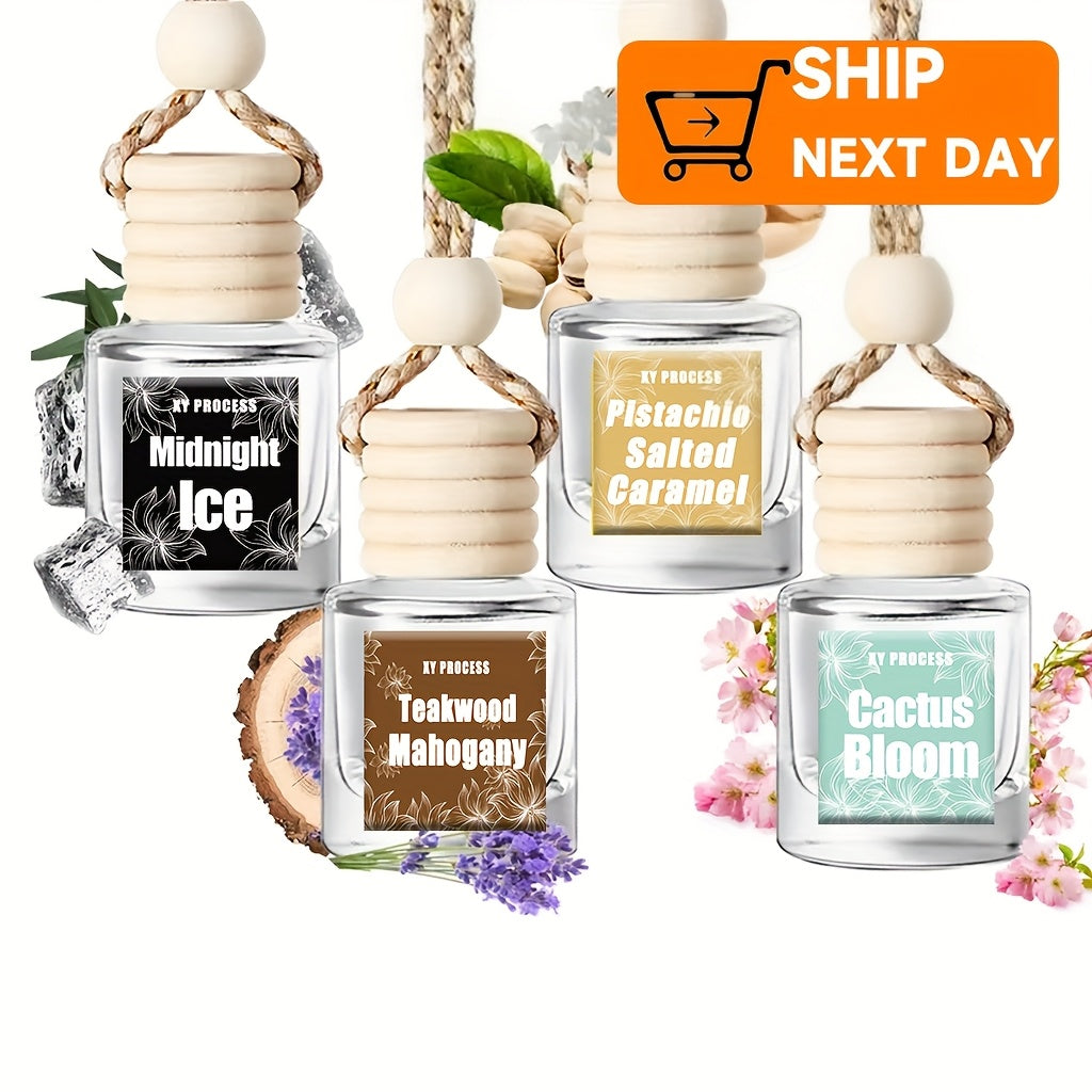 Car Air Freshener 4-Bottle Gift Set – Hanging Diffuser with 60-Day Lasting Fragrance, Multiple Scent Styles for Car Interior, Perfect Holiday Gift for Friends & Family