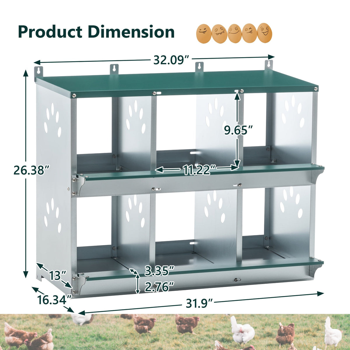 Chicken Nesting Box – Metal 4/6/8-Hole Hen Nesting Box with Ventilation & Legs, Space-Saving Galvanized Steel Egg Laying Box for Indoor Outdoor Chicken Coop