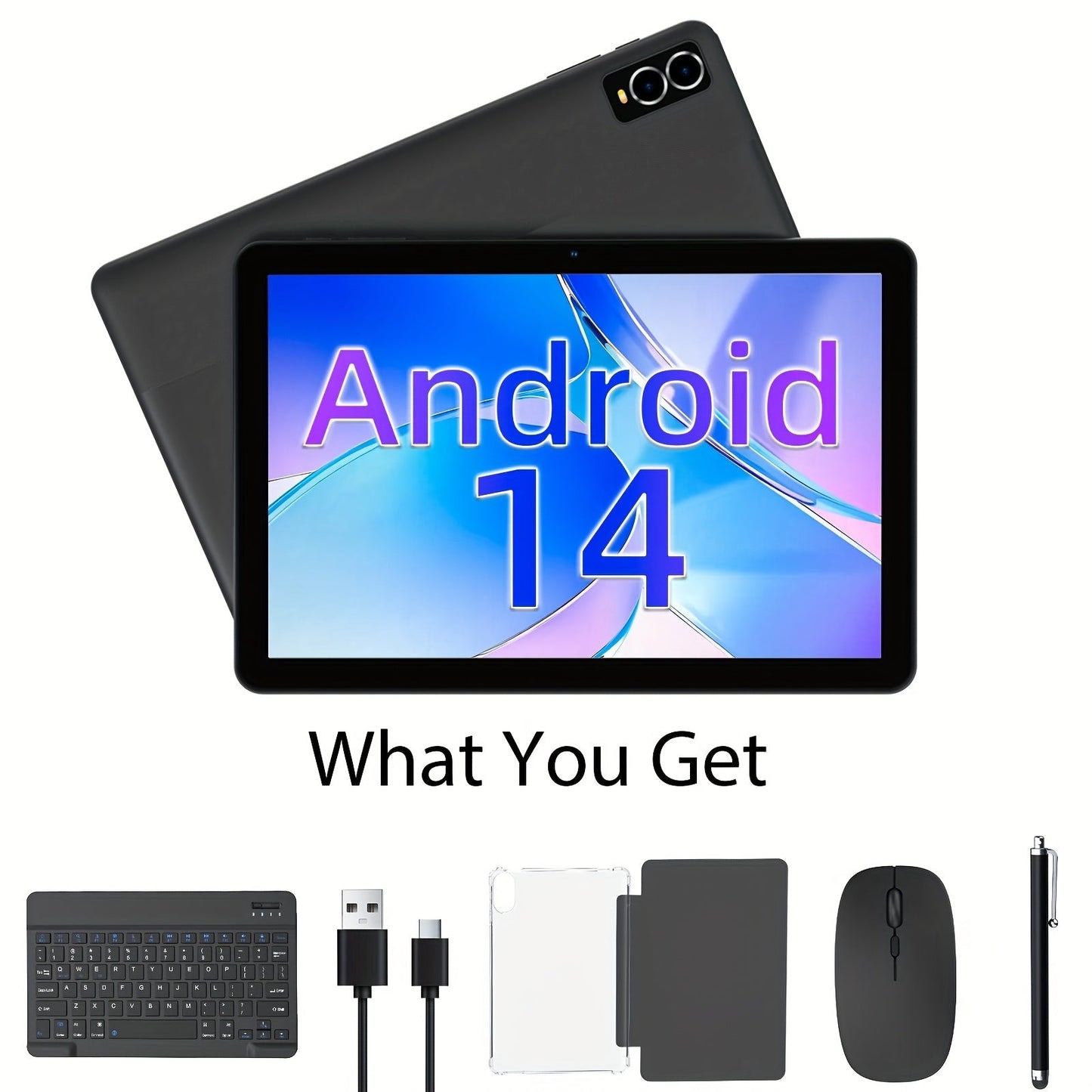 Android Tablet 10-Inch with Android 14, A523 Octa-Core, WiFi 6 and Tablet or Keyboard Options