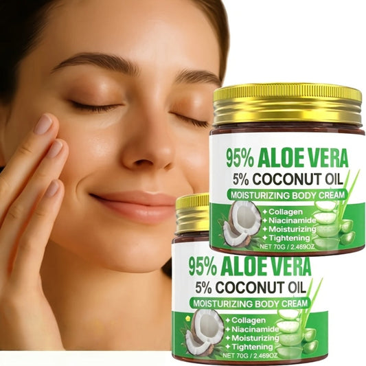 Aloe Vera Collagen Face Cream 2 Pack Hyaluronic Acid Coconut Oil Deep Hydrating Firming Anti-Aging Moisturizer for Dry Skin Tightening Soothing Daily Skincare for Women All Skin Types