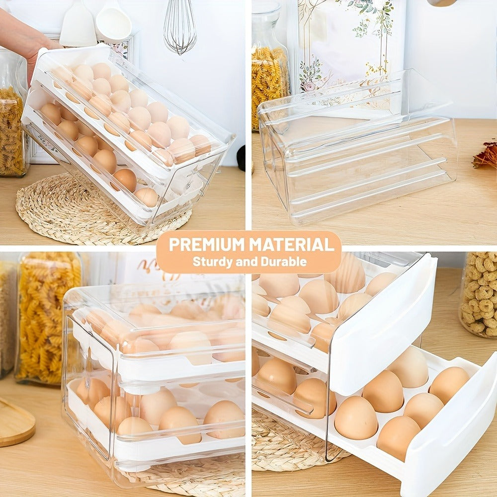 Two-Tier Egg Storage Drawer with Clear Pull-Out Trays, 36-Position Layout and 12-Inch Width