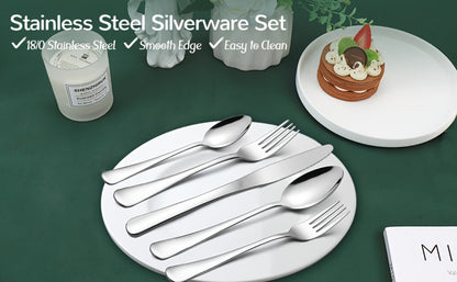 Large Flatware Set with 60-, 65- or 84-Piece Silver, Gold or Black Options and Chopstick Configurations