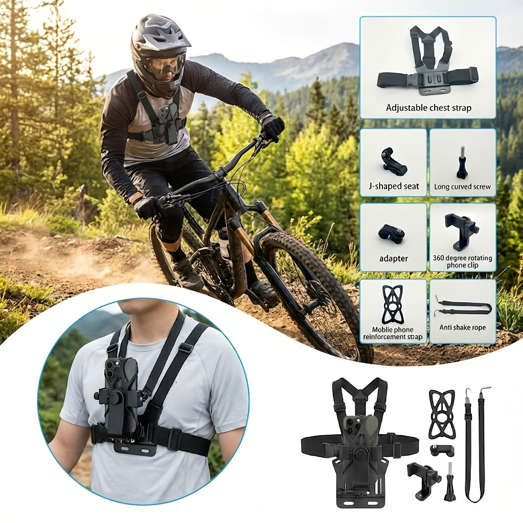 Adjustable Chest Camera Mount Harness with Six Black Checkout Styles and One-Size Strap Configuration