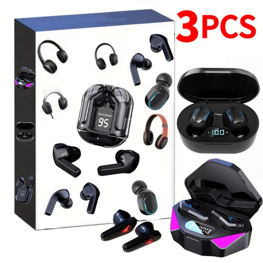 3-Pack TWS Wireless Earbuds Set Bluetooth 5.4 Noise Canceling Microphone LED Display Touch Control Gift for Women Music Lovers Compatible iOS Android iPhone