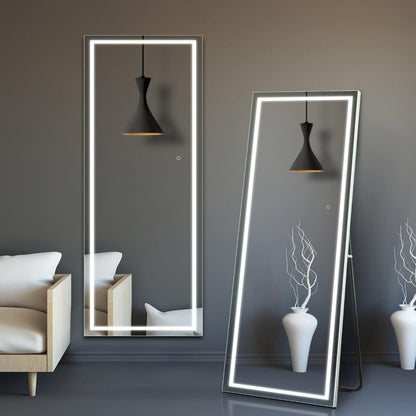 LED Full Length Mirror with Lights, Touch Control Lighted Full Body Mirror for Entryways, Bedrooms and Living Spaces