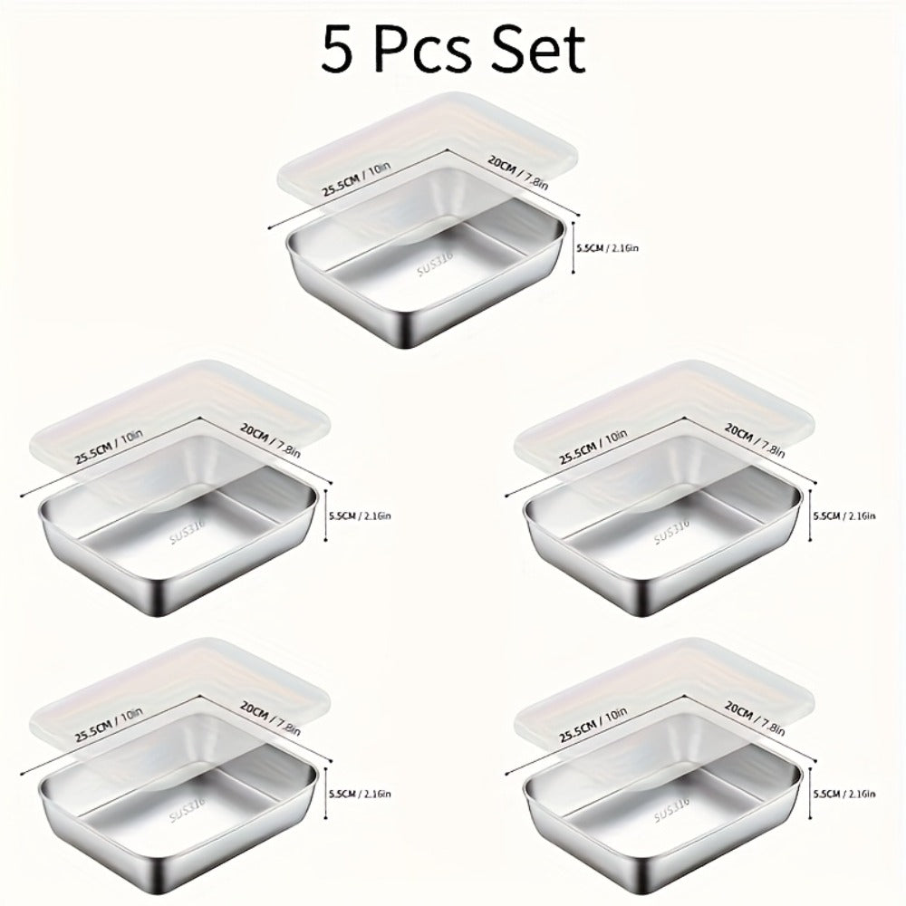 Food Storage Containers Five-Piece Stainless Steel Plate Set with Five Flip-Top Lids for Hand Washing