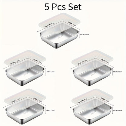 Food Storage Containers Five-Piece Stainless Steel Plate Set with Five Flip-Top Lids for Hand Washing