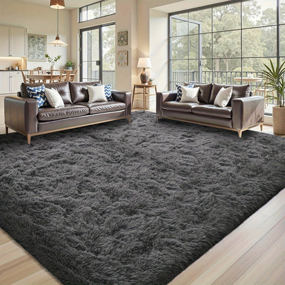 Shaggy Area Rug Soft Plush Fuzzy Carpet Non-Slip Tie-Dye Design for Bedroom Living Room Nursery Dorm — Pet Friendly Machine Washable Multiple Sizes & Colors