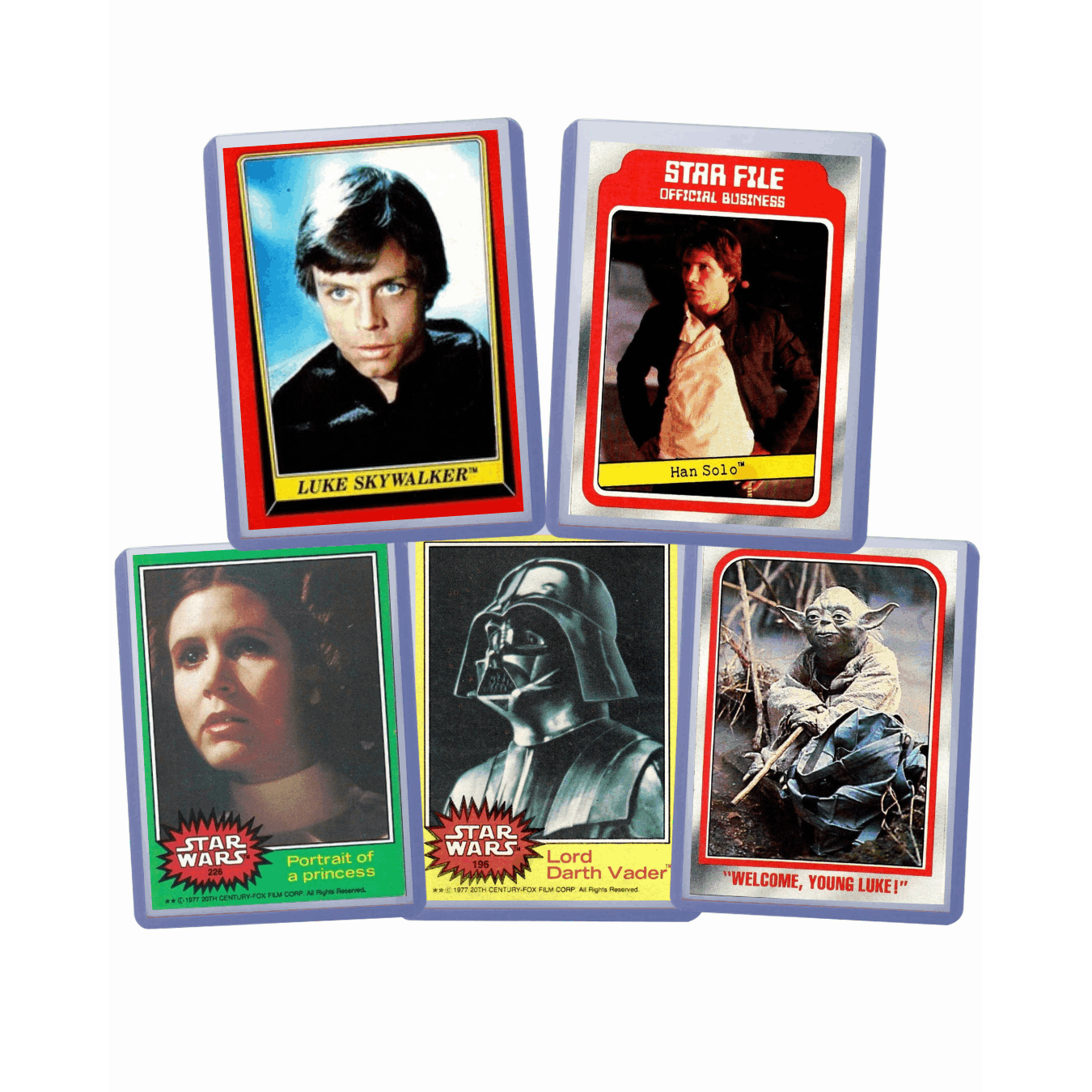 Topps Star Wars Trading Card Assortment, Five Cards from 1977, 1980 and 1983 with Protective Card Savers
