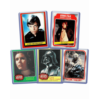 Topps Star Wars Trading Card Assortment, Five Cards from 1977, 1980 and 1983 with Protective Card Savers