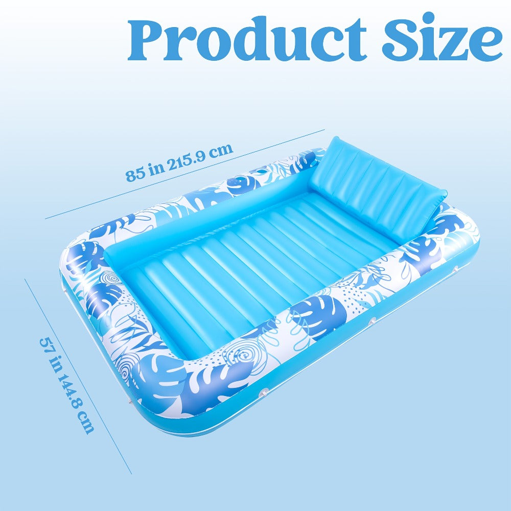 85 x 57-Inch Inflatable Pool Float Tanning Bed in Blue with Open Center, Ribbed Base and Raised Pillow