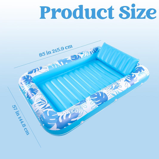 85 x 57-Inch Inflatable Pool Float Tanning Bed in Blue with Open Center, Ribbed Base and Raised Pillow