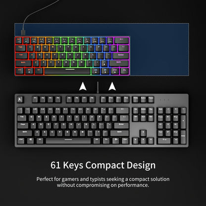 Hot-Swap 61-Key 60% RGB Mechanical Gaming Keyboard, Hot Swappable Red Blue Switch Compact Wired Keyboard with RGB Backlight, Portable Mini Keyboard for Windows PC Laptop Mac Gamers Typists