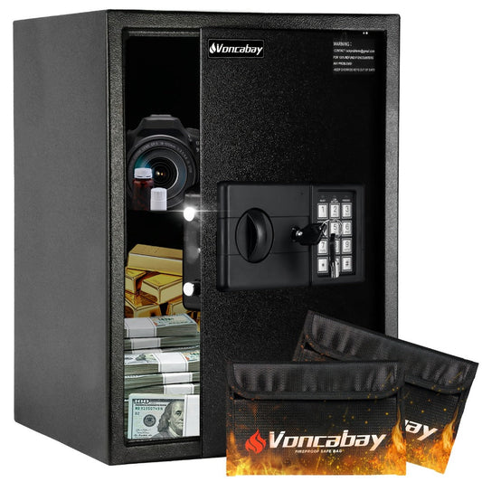 Fireproof Safe Box with Keyboard Lock – ROLOWAY Home & Office Security Safe with Fireproof Bag, Multiple Sizes, Black & Pink Options