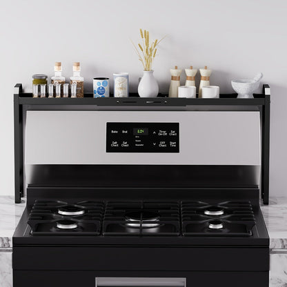 Expandable Stove Shelf Kitchen Organizer with 27.4-32.7-Inch Width, Adjustable Height and Utility Hooks
