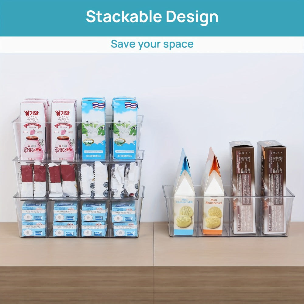 Clear Pantry Storage Bins Set of 8 with Dividers - Transparent Refrigerator Organizer Bins for Kitchen Cabinet, Pantry Organization, Snack Packet Spice Pouch Storage, 10.4" x 6.1" x 3.5"