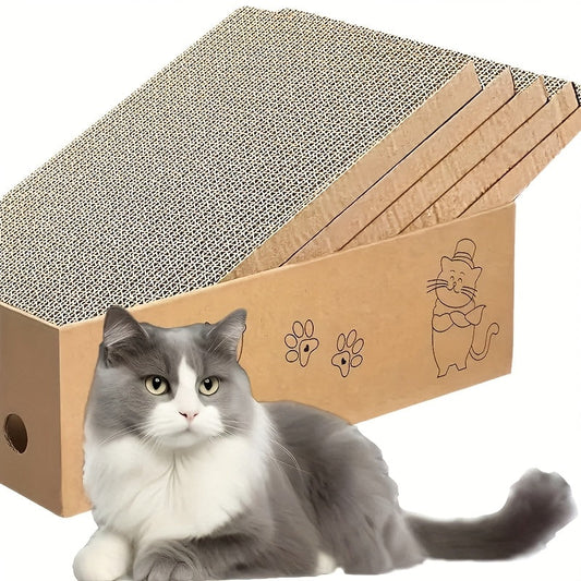 Cat Scratching Board & Bed Combo – 5-Layer Large Corrugated Cardboard Scratcher with Premium Texture, Replaceable Design for Indoor Cats & Kittens, Standard & Extra Large, Set of 5