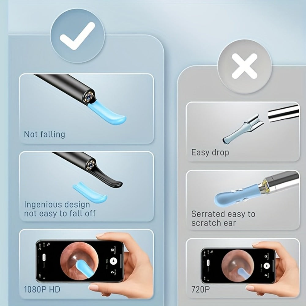 Wireless Ear Camera Ear Wax Removal Kit 1080P HD 6-LED – App-Controlled Visual Ear Cleaner for Adults and Pets, Compatible with All Smartphones, Multiple Cleaning Heads, Portable Ear Scoop Tool