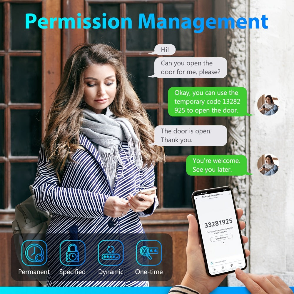 5-in-1 Smart Door Lock Handle with Fingerprint, App, Passcode, IC Card & Key - Anti-Peep, Left & Right Hand Compatible, Keyless Entry for Home, Office & Apartment, 2 IC Cards & 2 Keys Included