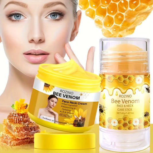 Bee Venom Body Care Set 5pcs Full Body Moisturizing Kit for Lips Face Neck Hands Feet – Lightweight Non-Greasy Fast Absorption, Portable Travel Skincare Gift Women