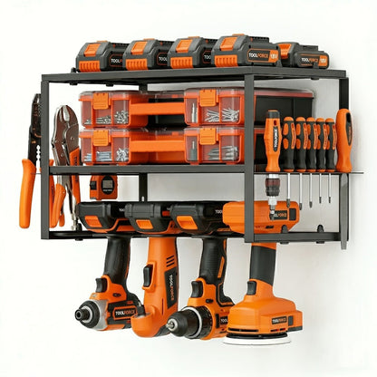 Power Drill Holder Wall Mount, Tool Storage Rack with 3/4 Layer Floating Shelf, Cordless Drill Organizer