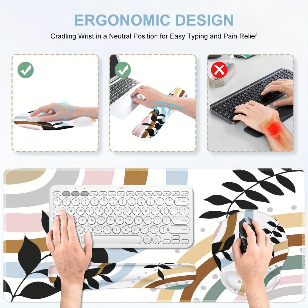 XXL Gaming Desk Mat & Mouse Pad Wrist Rest Set 4-in-1 Bundle – Keyboard Wrist Rest, Mouse Wrist Rest & Coaster, Ergonomic Home Office Computer Desk Pad