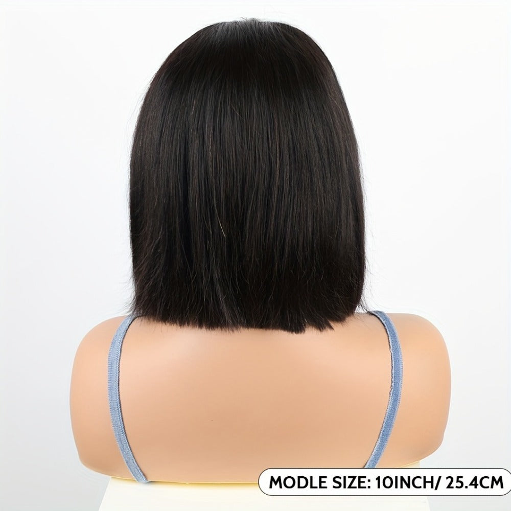 Straight Bob Human-Hair 4x4 Lace Closure Wig in Black with 8, 12, 14 or 16-Inch Length Options