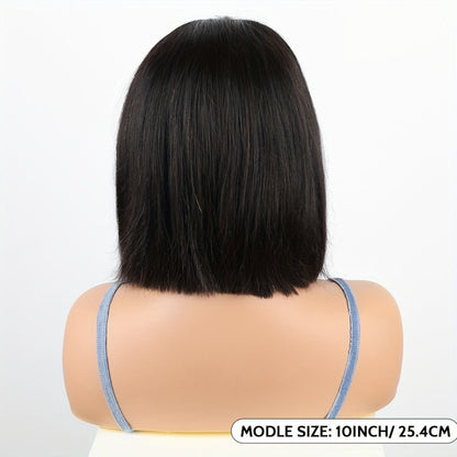 Straight Bob Human-Hair 4x4 Lace Closure Wig in Black with 8, 12, 14 or 16-Inch Length Options