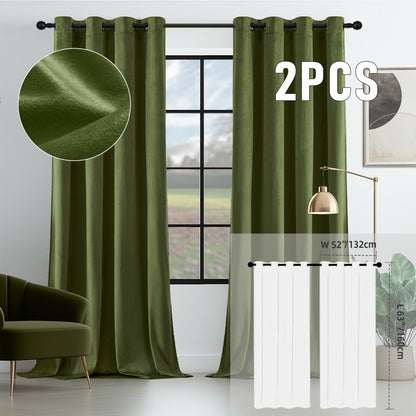 Velvet Room Darkening Curtains 2 Panels | Grommet Top Thermal Insulated Soundproof Blackout Curtains for Living Room Bedroom, Soft Solid Color Vintage Window Drapes