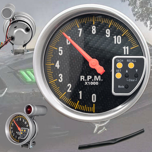 5" Carbon Fiber Tachometer 11K RPM with Shift Light – Aluminum Frame, Fits 4/6/8 Cylinder Engines – Universal Car RPM Gauge for Street & Performance Builds