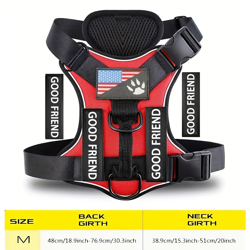 Five-Patch Dog Vest Harness in Black, Red, Rose Red, Grey or Green with XS-to-XL Sizes Pictured