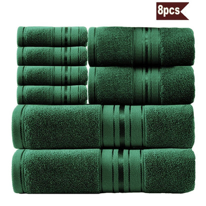 Towel Set 8 Piece 550GSM Pure Cotton Vintage Striped Bath, Hand Towels and Washcloths for Home and Guest Use