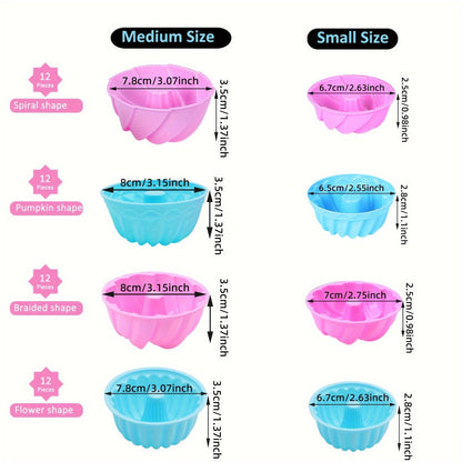 48-Piece Silicone Donut Mold Set with Four Shapes in Small or Medium Sizes for Muffins and Cupcakes