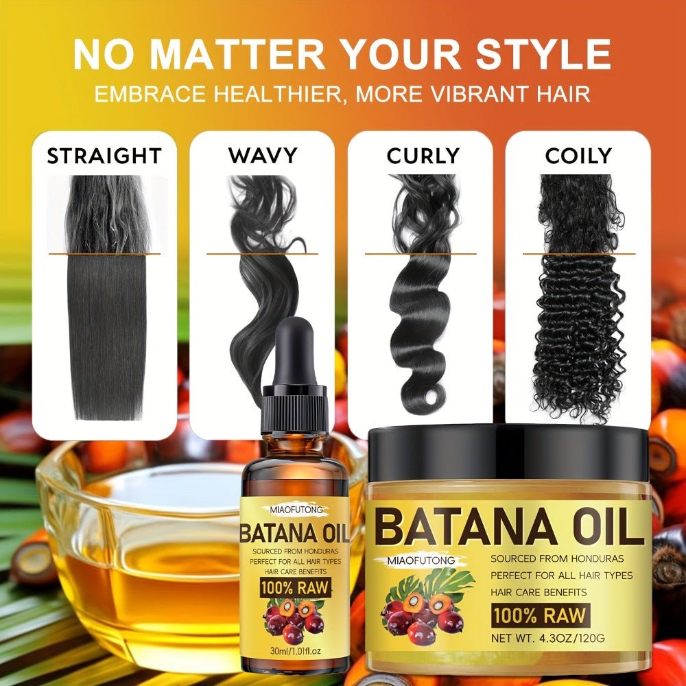 Batana Hair and Scalp Oil Two-Piece Set with 100g Jar and 30ml Dropper Bottle, Both Labeled 100% Raw