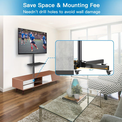 TV Stand Rolling Cart for 23 to 60-Inch Screens with Locking Casters, Media Shelf and Cable Routing