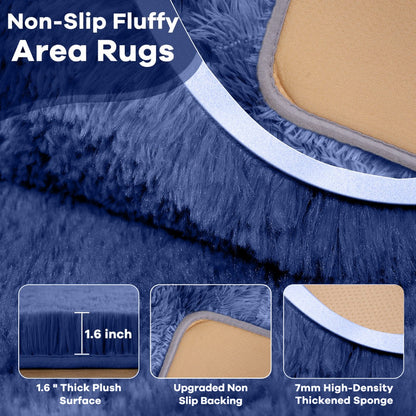 Area Rug, 4x6 Foot Shaggy Faux-Fur Indoor Carpet in Five Solid Colors with Machine-Wash Care