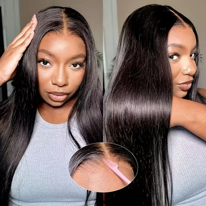 Put On and Go Glueless Human Hair Wig Bone Straight – Pre Cut 6x4.5 Transparent Lace 200% Density Pre Plucked, Ready to Wear in 3 Seconds, Natural Black & Natural Color, 10–34 Inch