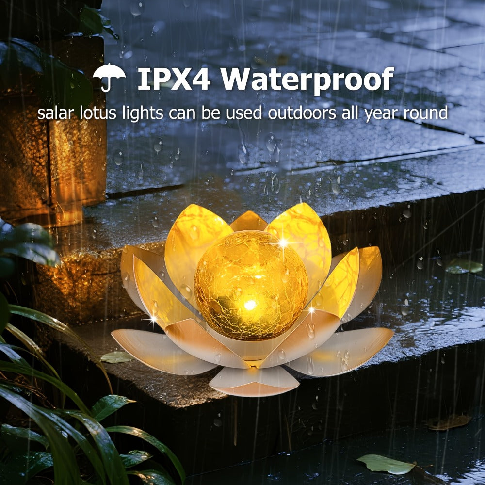 Solar Garden Lights 2-Pack Lotus Stakes with Cracked Glass Globes, Iron Frame and IPX4 Rating
